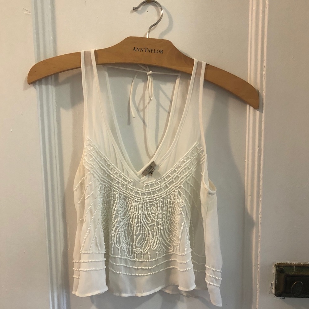 Ecote white beaded crop tank